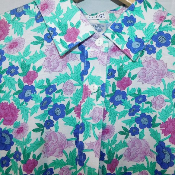 Leon Levin Womens L Long Sleeve floral Polo shirt - Picture 5 of 8